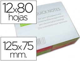 3x4 blocs 100 notas adhesivas quita y pon Q-Connect 76x127mm. Amarillo naranja verde rojo fluorescente